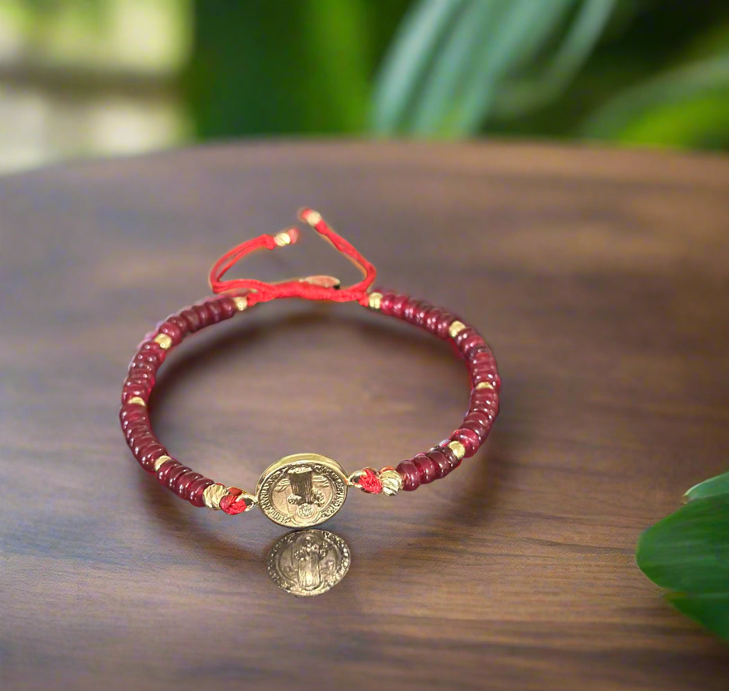 18K Saint Benedict with Diamond cut beads Bracelet