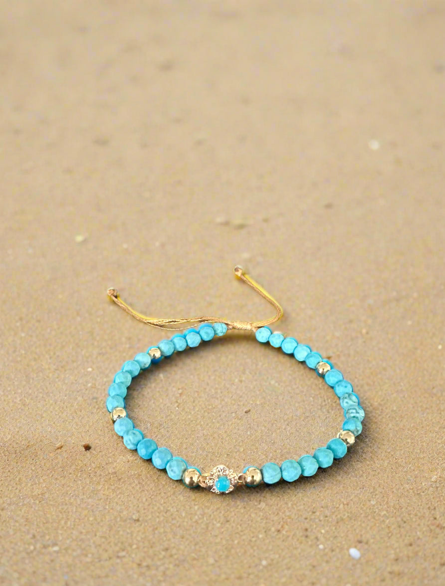 Turquoise and 18k Gold Beads Cord Bracelet