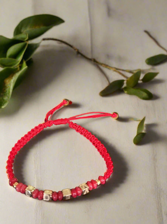 18k Gold cubes with red carnelian beads Love bracelet