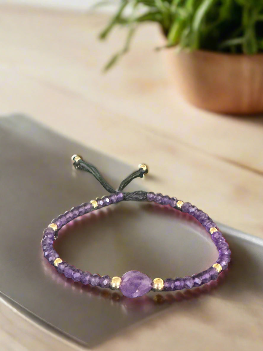 Amethyst and 18k Gold beats Bracelet