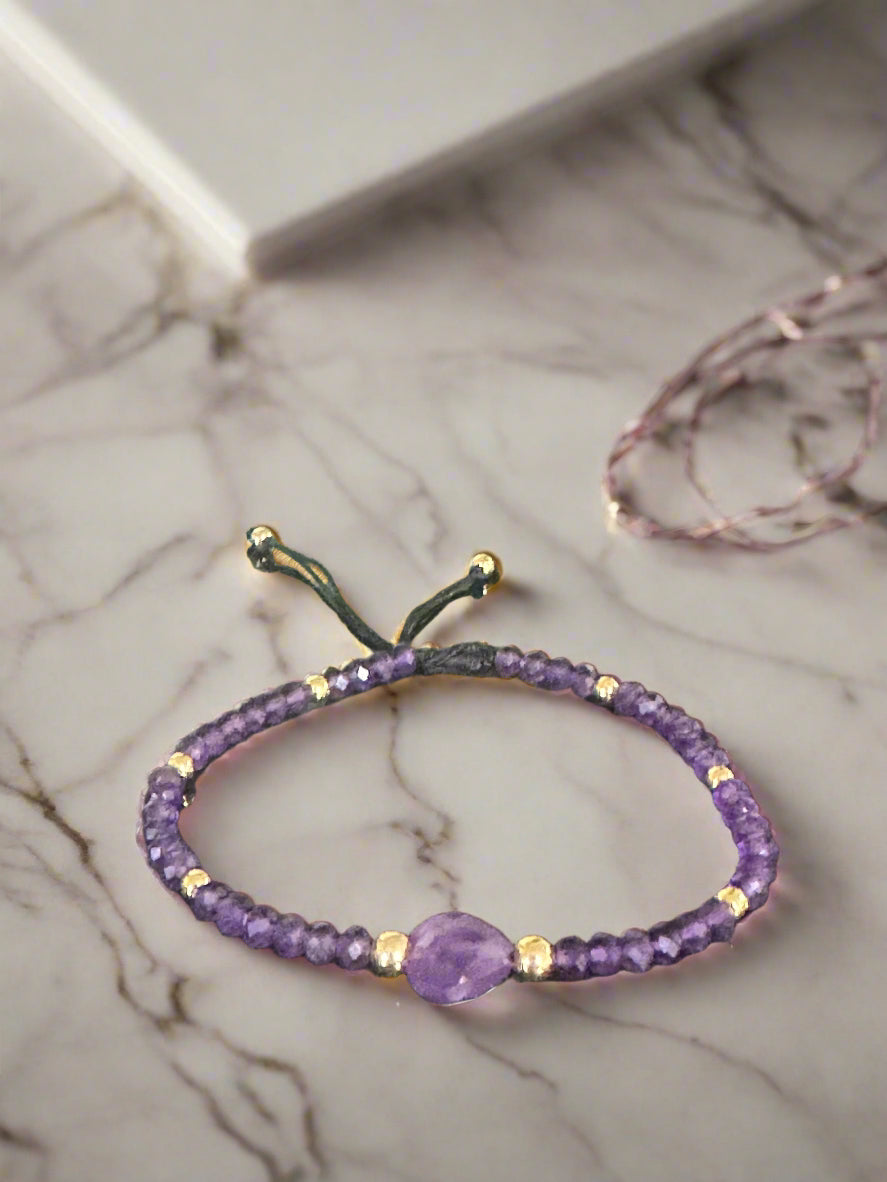 Amethyst and 18k Gold beats Bracelet