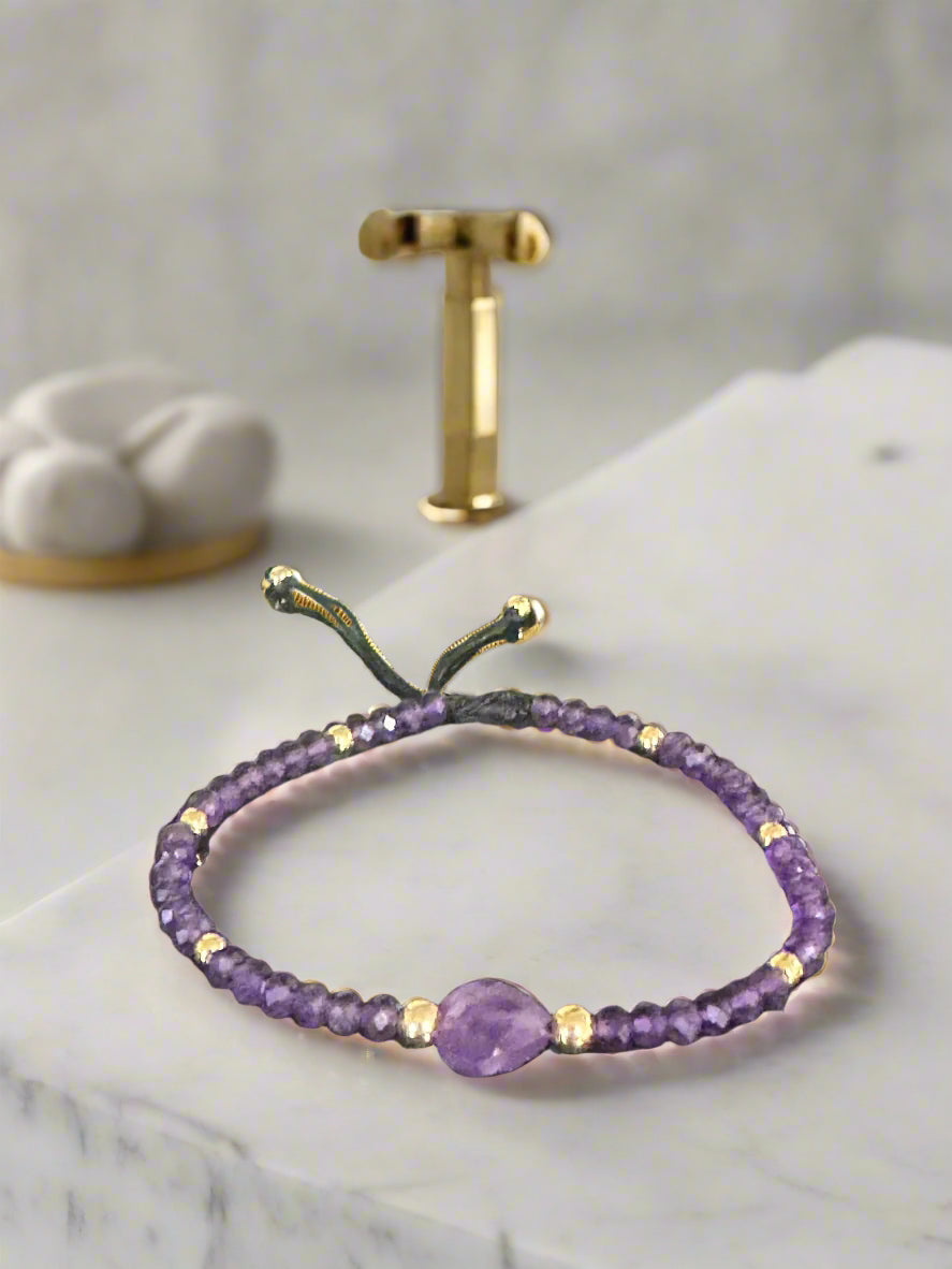 Amethyst and 18k Gold beats Bracelet