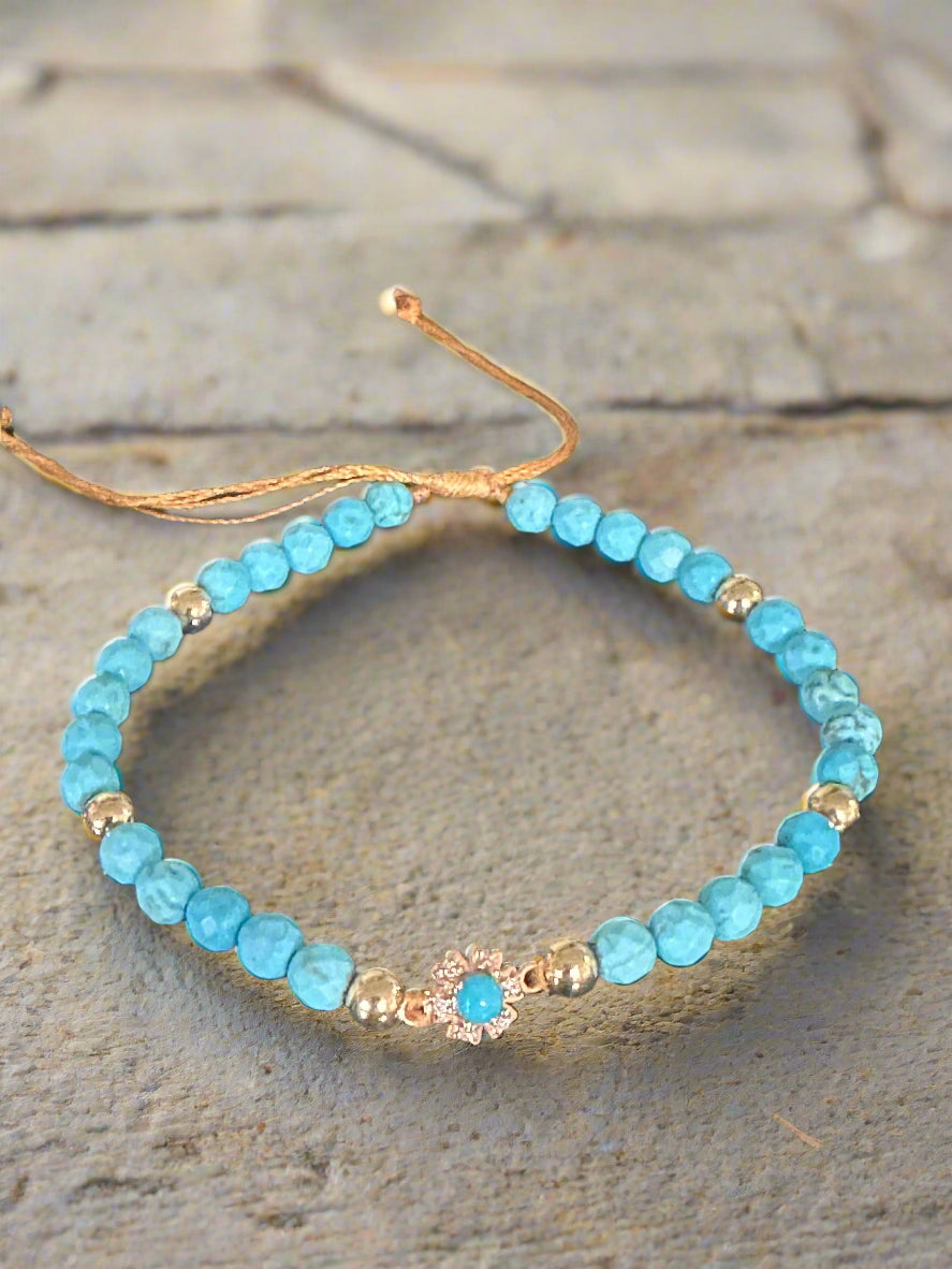 Turquoise and 18k Gold Beads Cord Bracelet
