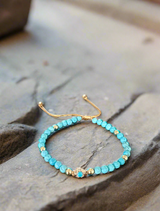 Turquoise and 18k Gold Beads Cord Bracelet